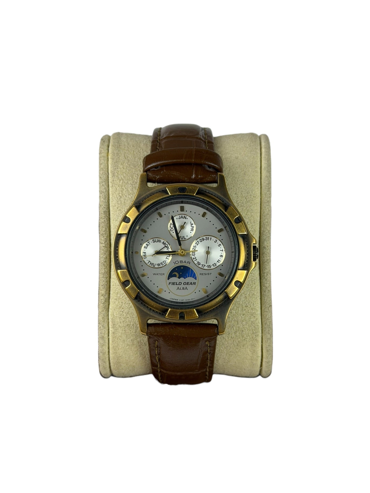 Alba Moon Phase Month Day Date Brown Leather Strap
