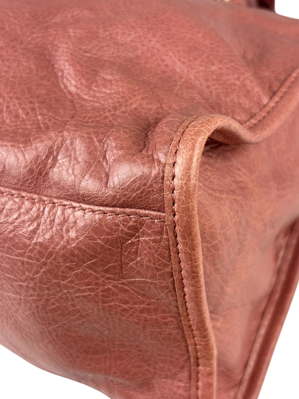 Balenciaga Muted Pink Leather Moto Classic City Bag