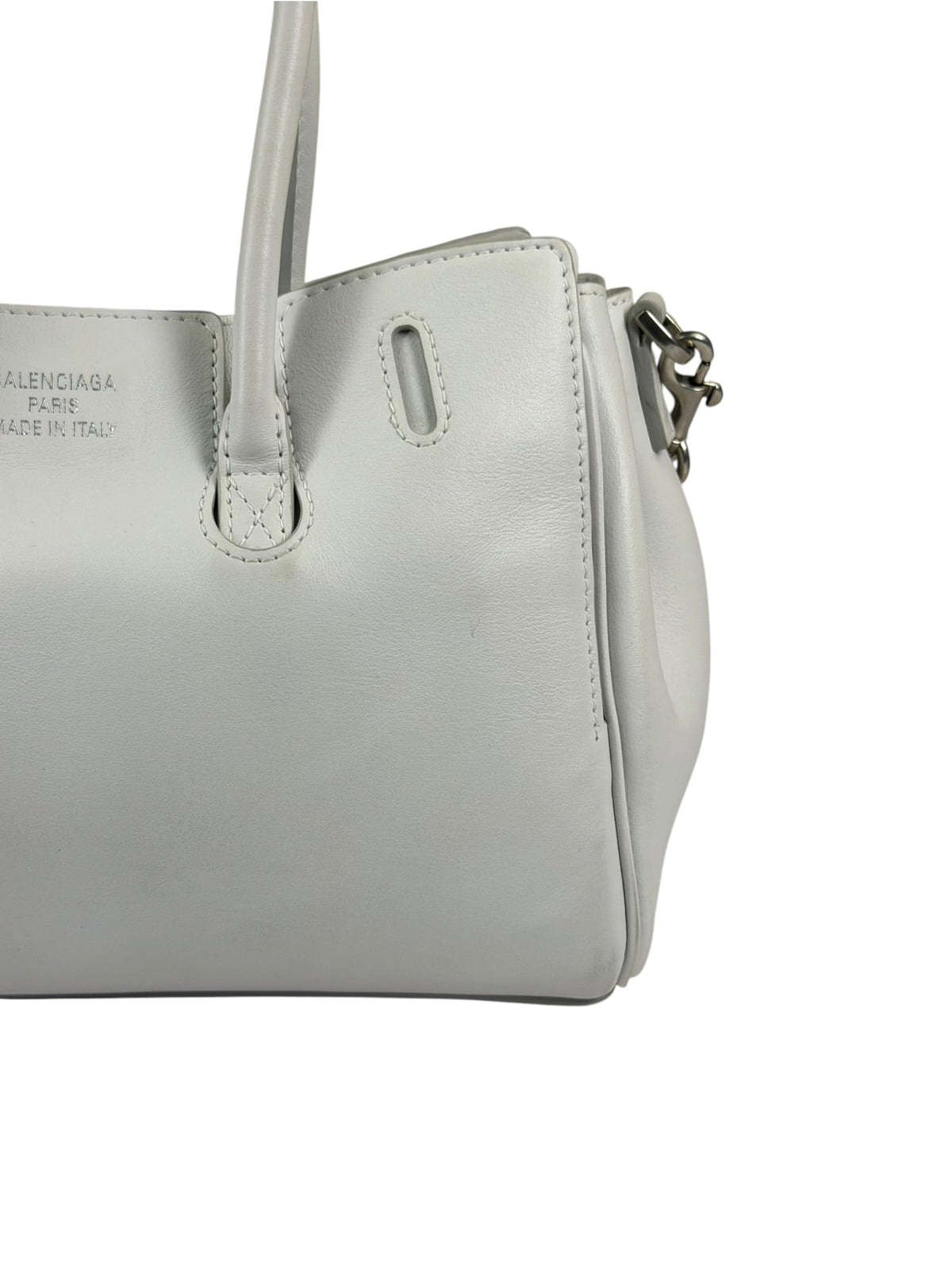 Balenciaga White Leather Bel Air Carry All Handbag