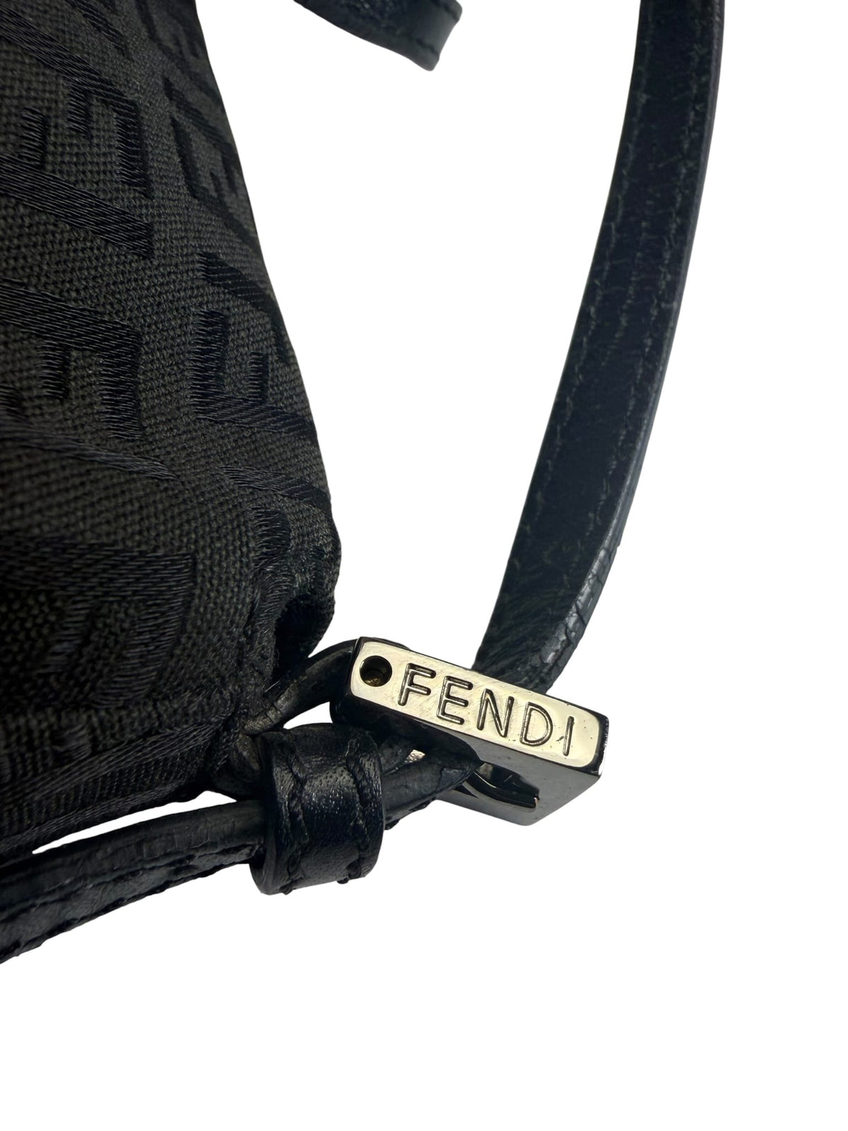 Fendi Black Leather Trim Zucca Baguette