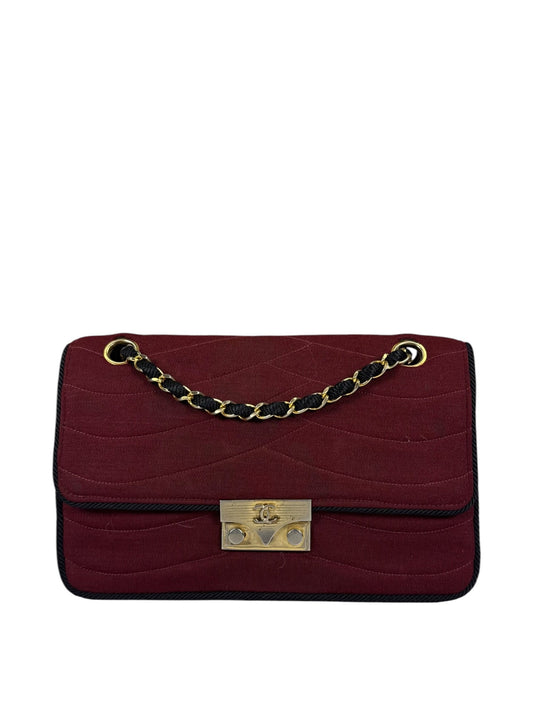 Chanel Vintage Burgundy Cotton Pairs-Seoul Pagoda Flap Bag