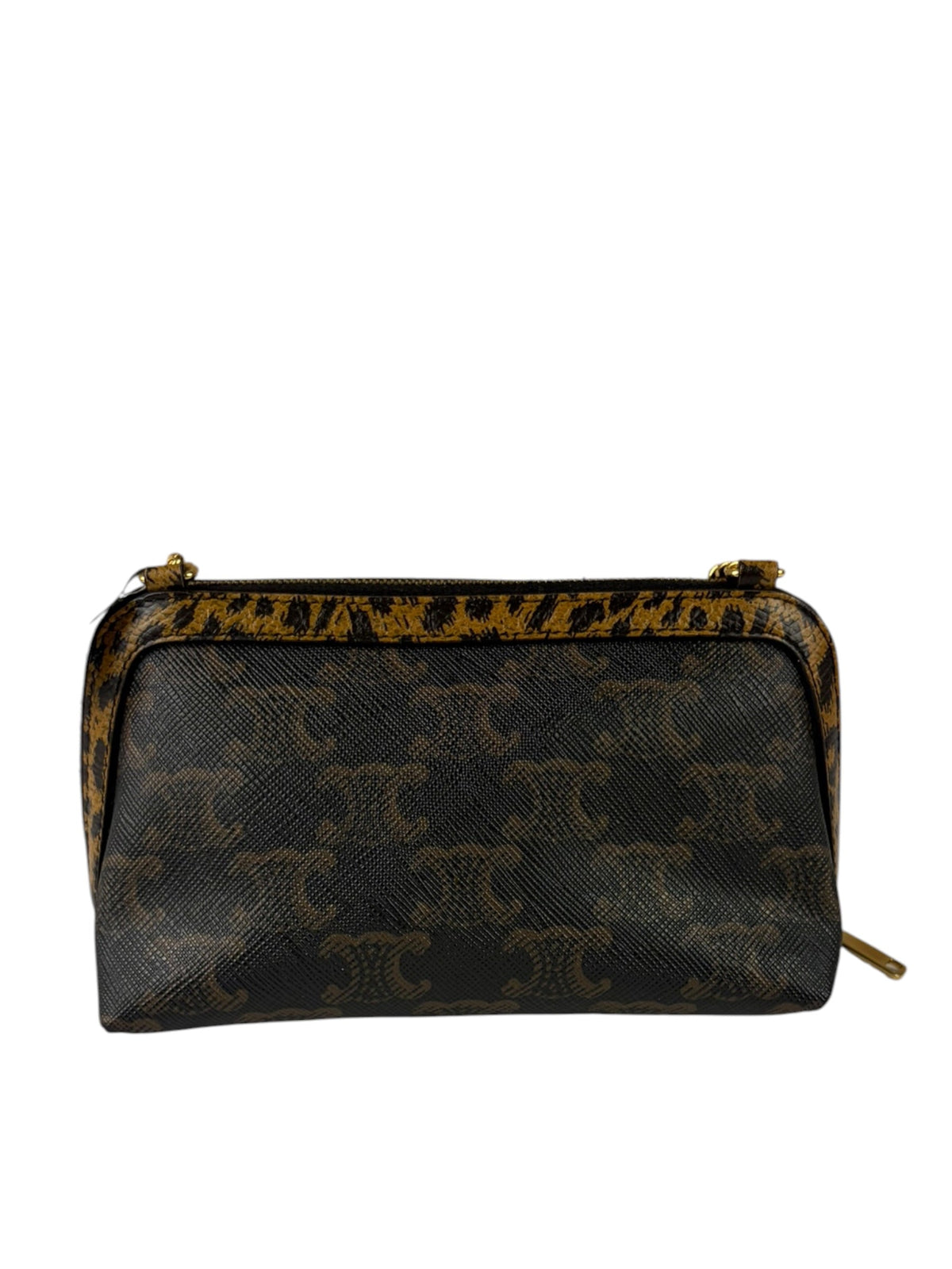 Celine Leopard Print-Trimmed Triomphe Chain Bag