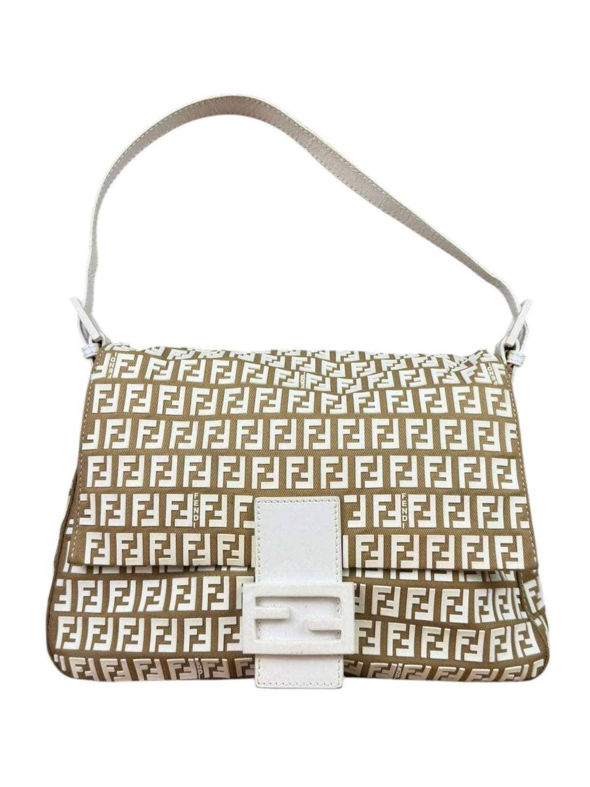 Fendi Vintage Beige Canvas Rubber FF Print Mamma Baguette