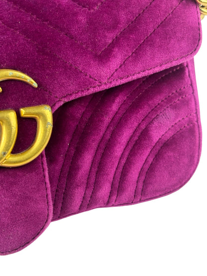 Gucci Magenta Velvet Marmont Matelasse Shoulder Bag