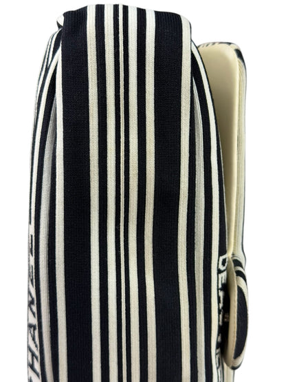 Chanel Black/White Leather Trim/Cloth Venise Biarritz Flap Bag 2019