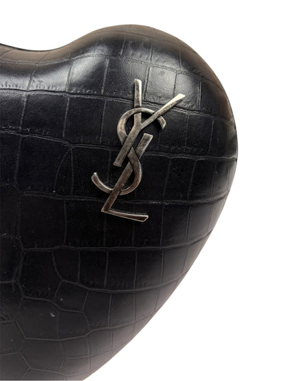 Yves Saint Laurent Black Crocodile-Embossed Love Box Clutch
