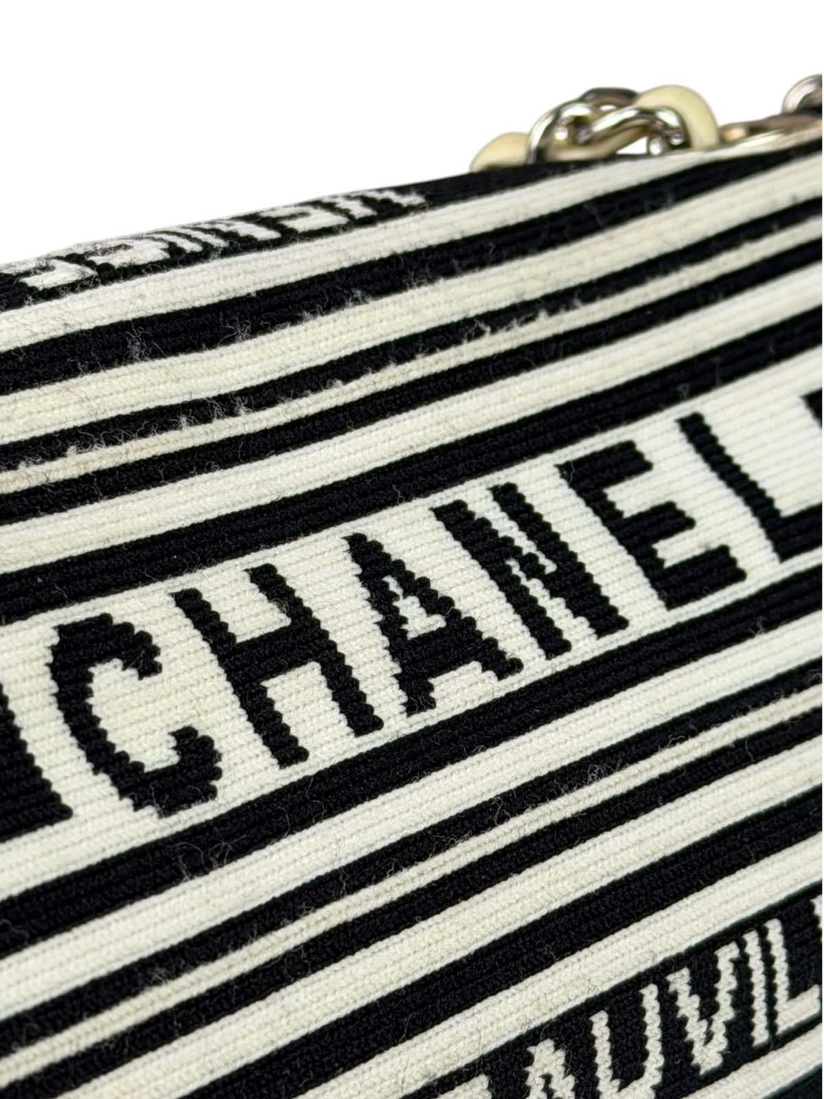 Chanel Black/White Leather Trim/Cloth Venise Biarritz Flap Bag 2019