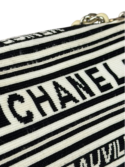 Chanel Black/White Leather Trim/Cloth Venise Biarritz Flap Bag 2019