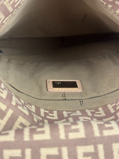 Fendi Pastel Pink Leather Trim Zucca Flap Vitello Tube Messenger Bag
