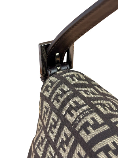 Fendi Black/Beige Leather Trim Zucca Mamma Baguette