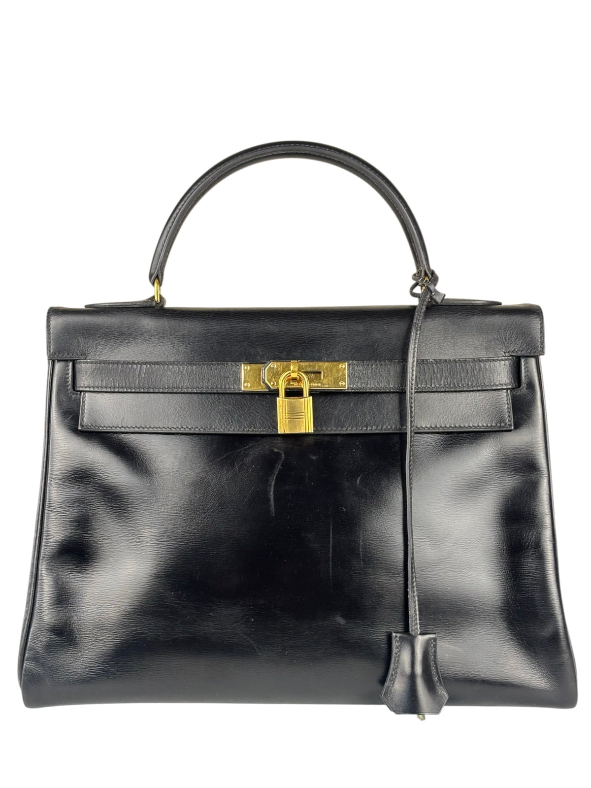 Hermes Black Box Leather Kelly 32 Handbag 1979