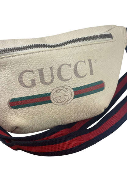 Gucci Cream Leather Print Belt Bag
