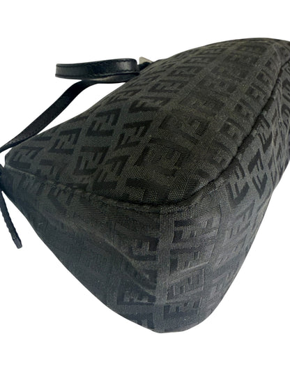 Fendi Black Leather Trim Zucca Baguette