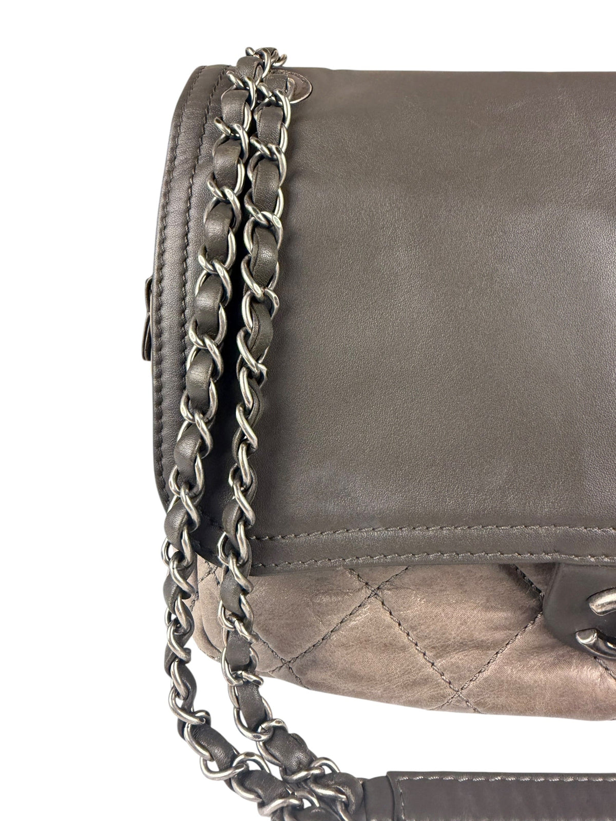Chanel Olive Two Tone Quilted Leather Chain Flap Bag 2011