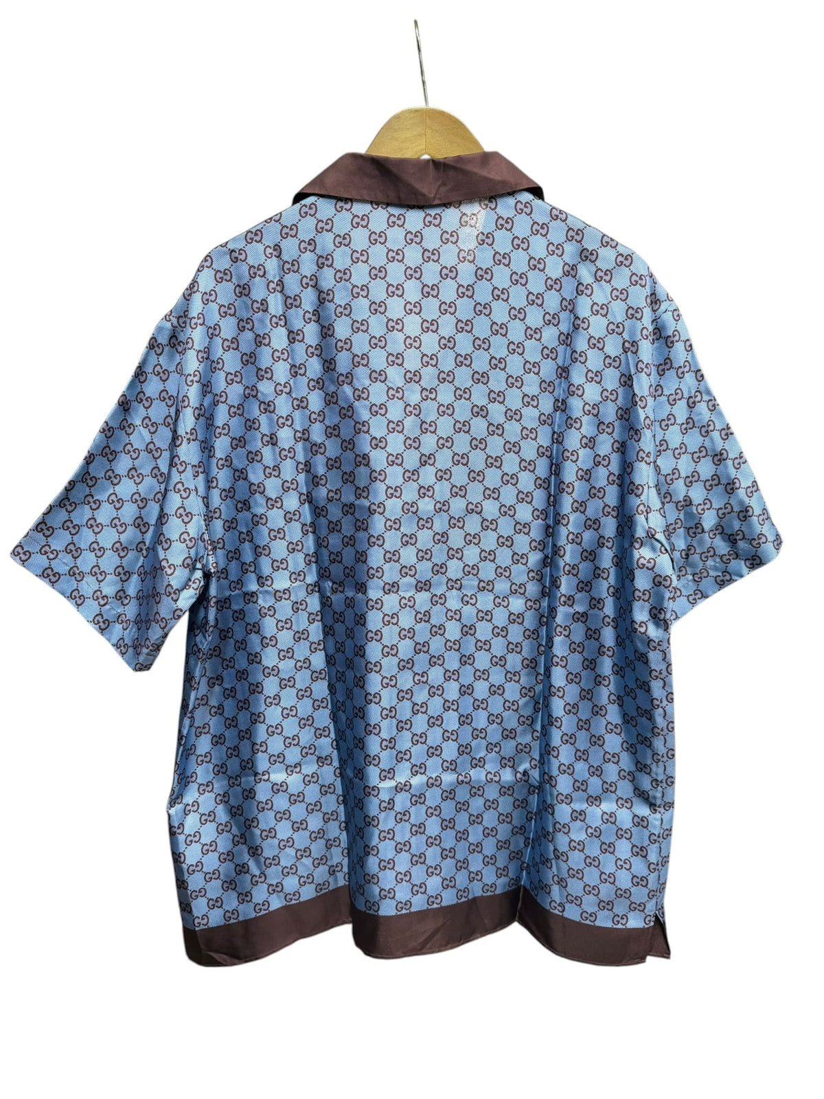 Gucci Brown/Blue Canvas GG Printed Silk Twill Short Sleeve Shirt