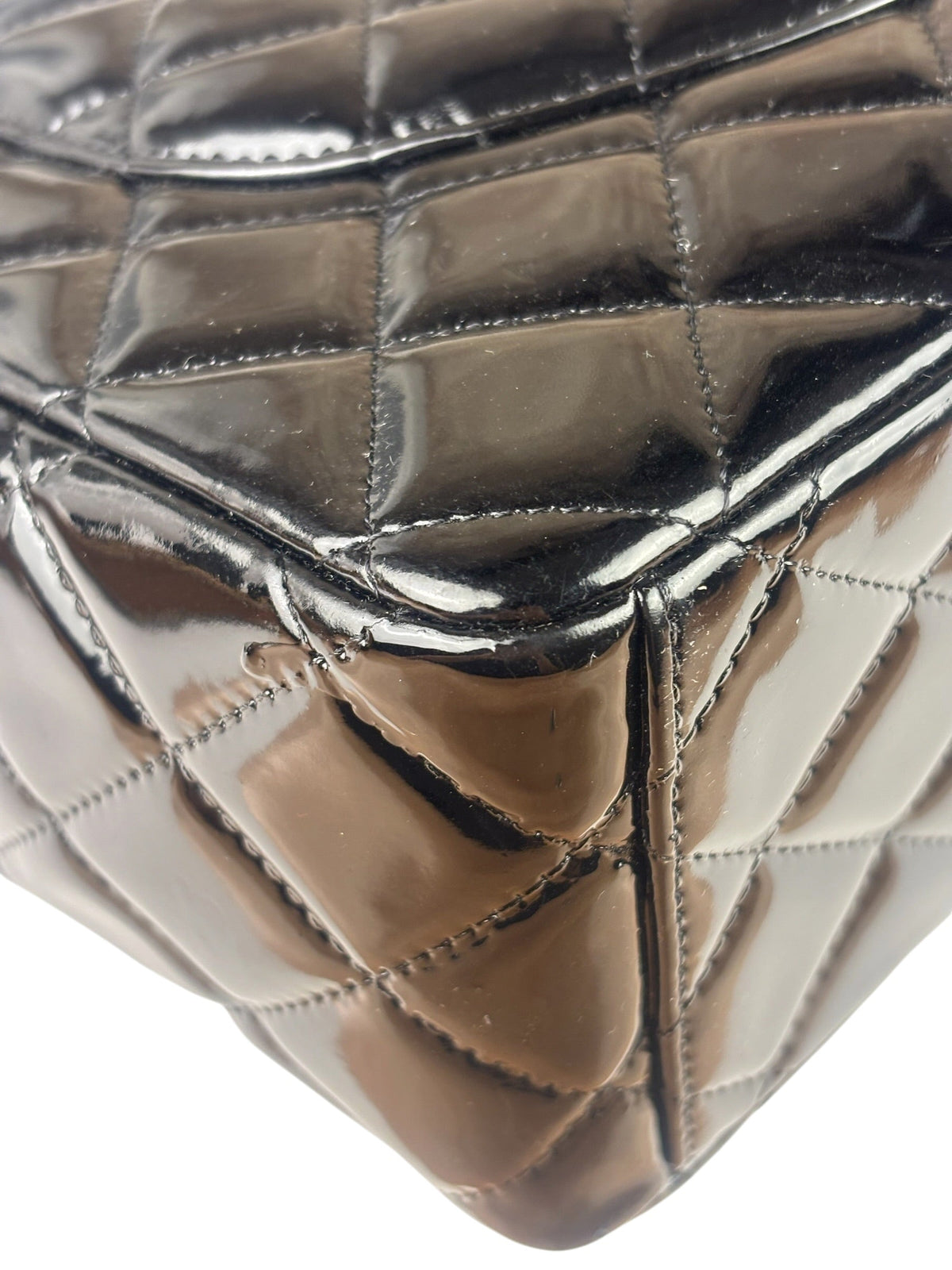 Chanel Black Patent Leather Quilted Leather Double Flap Jumbo Bag 2012