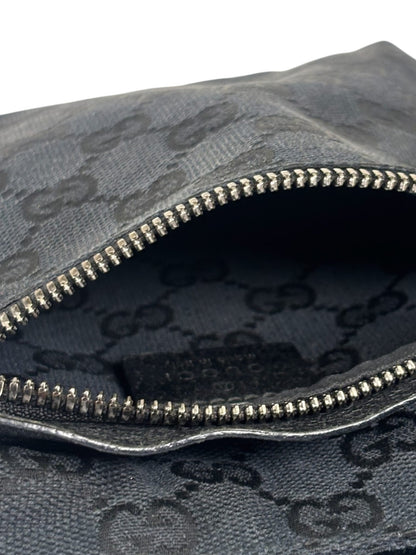 Gucci Black Leather Trim GG Double Pocket Bel Bag