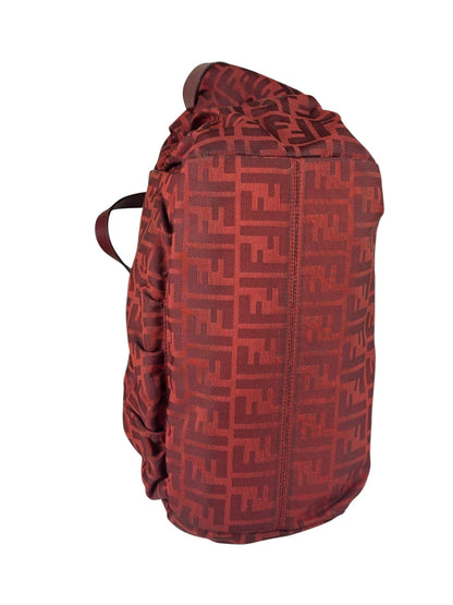 Fendi Red Leather Trim Zucca Chef Tote