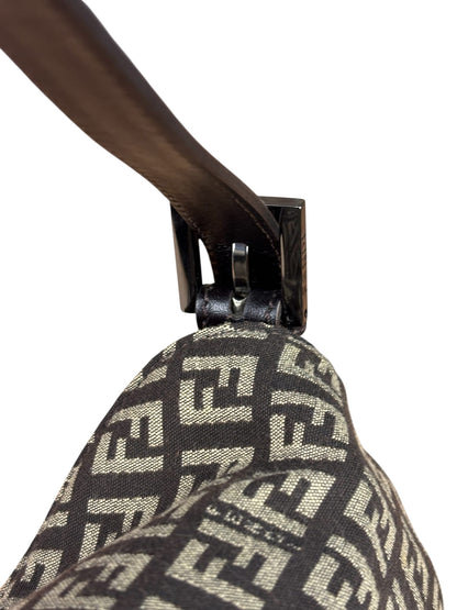 Fendi Black/Beige Leather Trim Zucca Mamma Baguette
