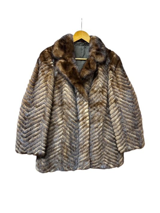 Vintage Hazel Brown Chevron Stripped Mink Fur Coat