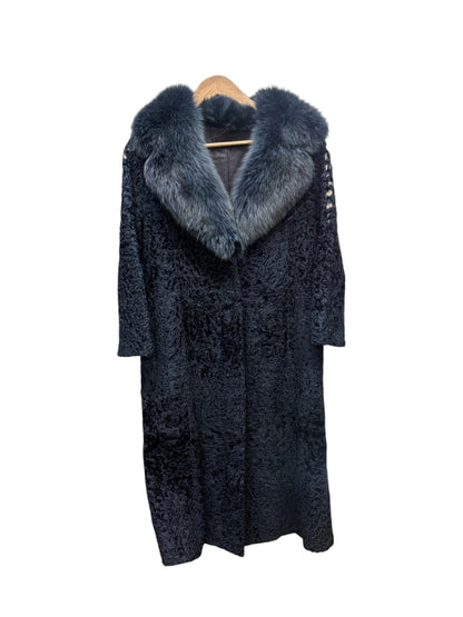 Vintage Navy Blue Persian Lamb Fur Long Coat