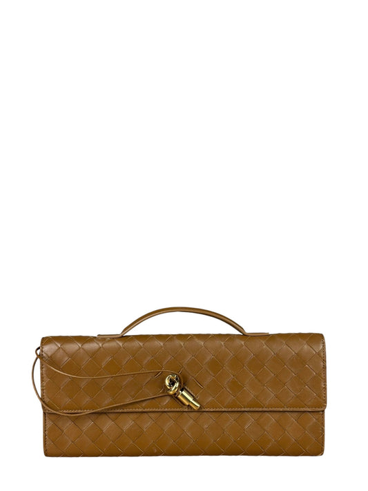 Bottega Veneta Caramel Leather Intrecciato Adiamo Clutch