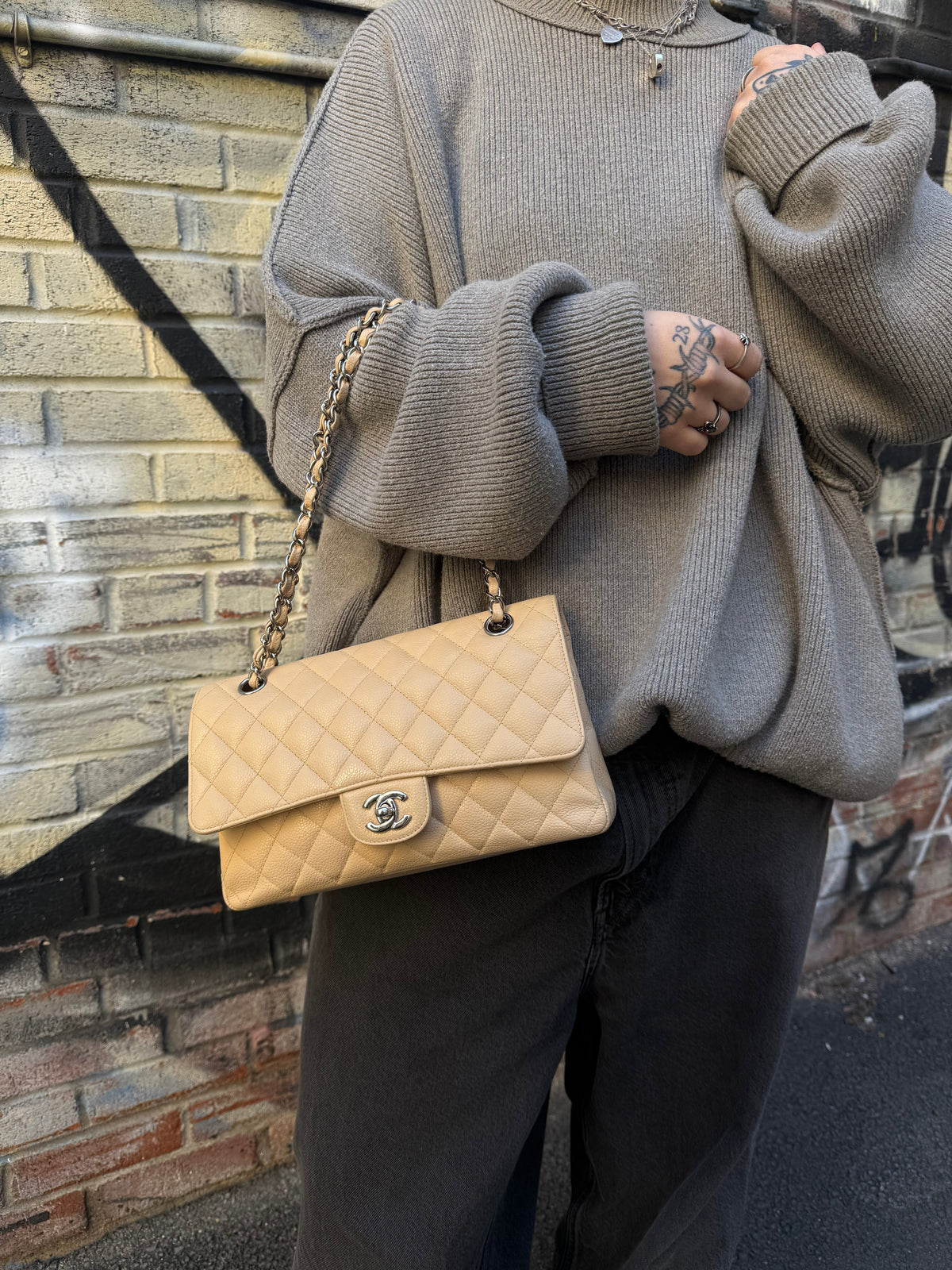 Chanel Beige Quilted Caviar Double Flap 2009