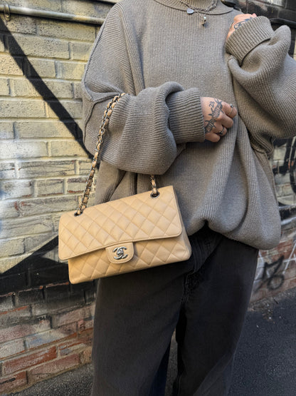 Chanel Beige Quilted Caviar Double Flap 2009