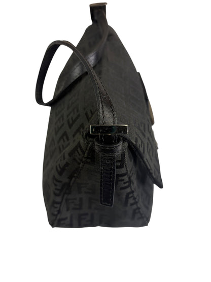 Fendi Black Leather Trim Zucca Baguette