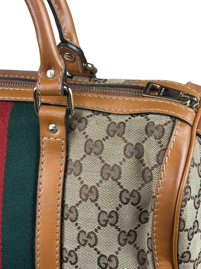 Gucci Beige/Brown GG Web Boston Two-Way Bag