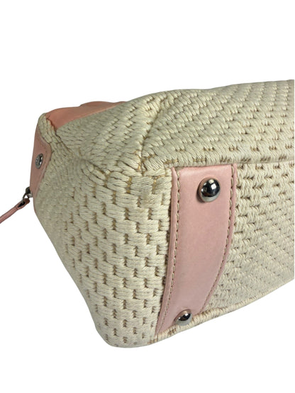 Chanel Cream/Pink Leather Lax Crochet Bowler Shoulder Bag 2004