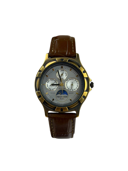 Alba Moon Phase Month Day Date Brown Leather Strap