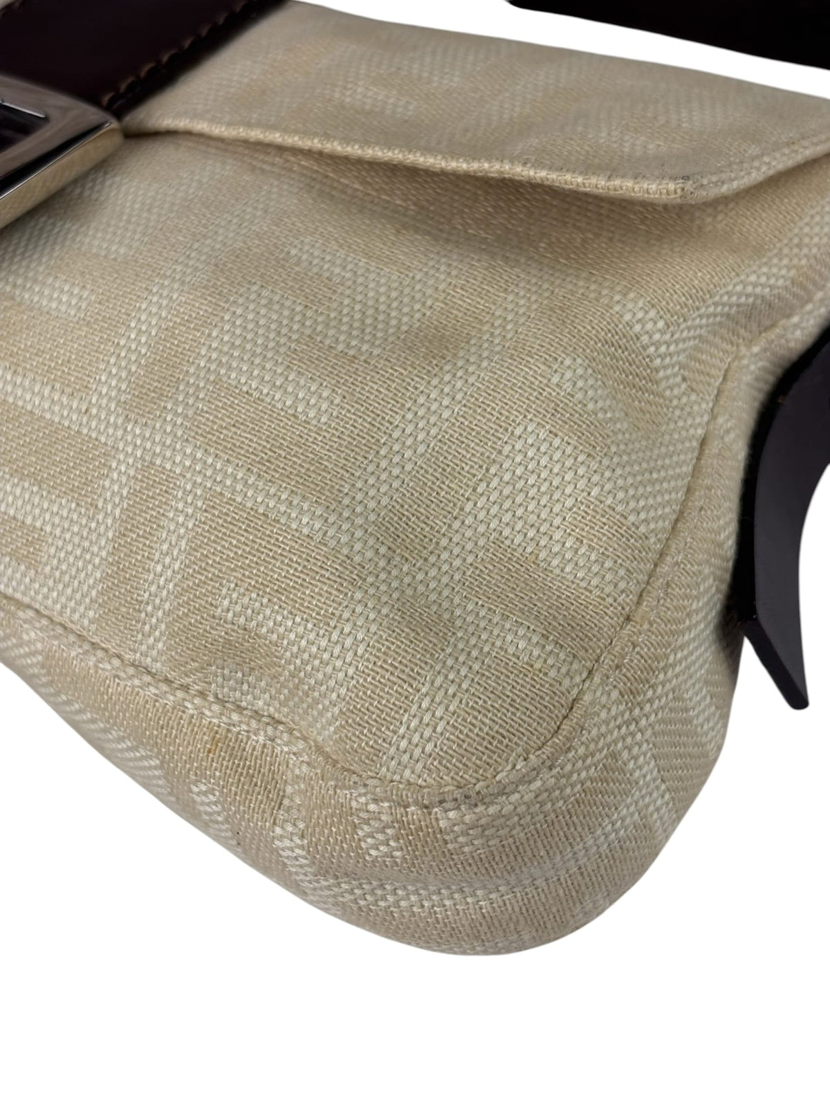 Fendi Vintage FF Ivory Canvas Baguette Shoulder Bag
