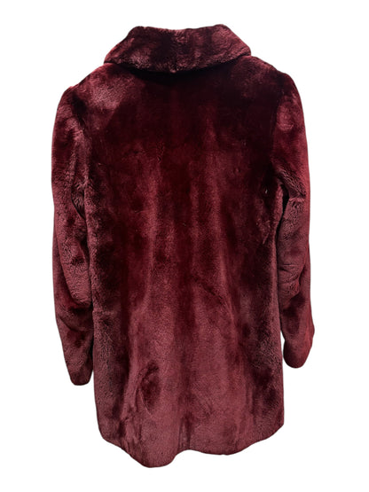 Fellini Burgundy Synthetic Faux Fur Coat
