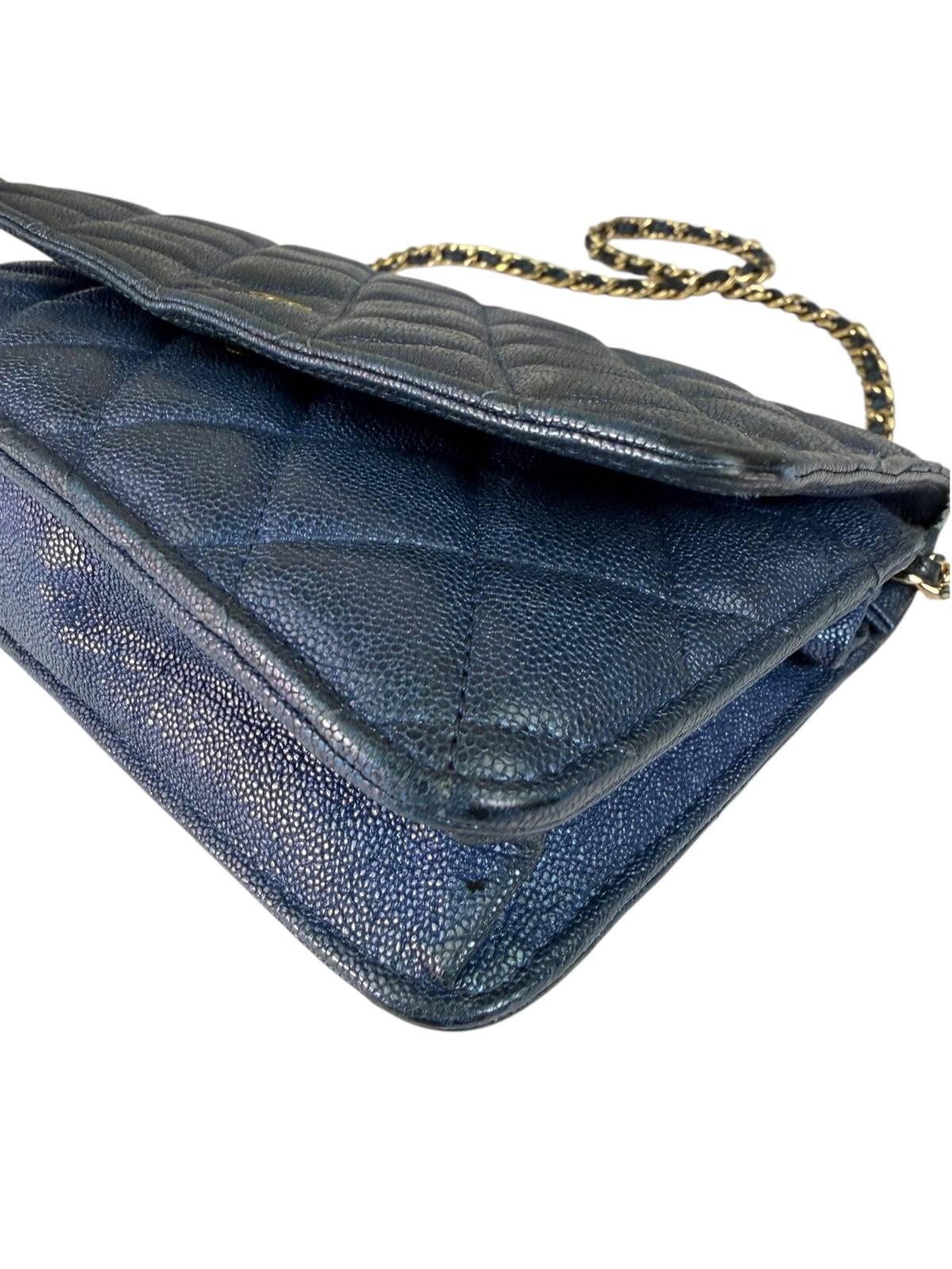Chanel Peal Blue Caviar Quilted Leather Iridescent Wallet On Chain 2019