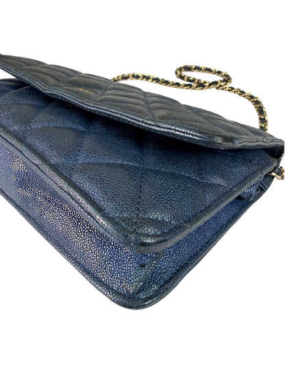 Chanel Peal Blue Caviar Quilted Leather Iridescent Wallet On Chain 2019
