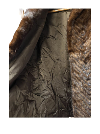 Vintage Hazel Brown Chevron Stripped Mink Fur Coat