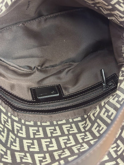 Fendi Black/Beige Leather Trim Zucca Mamma Baguette