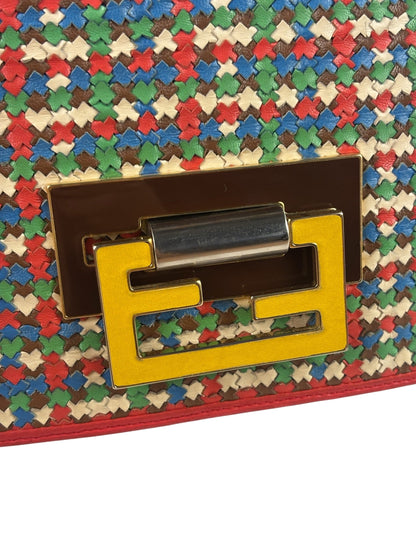 Fendi Colorblock Leather Woven Shoulder Bag