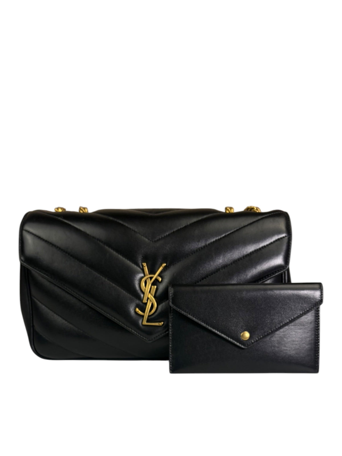 YSL Black Lambskin Matelasse Medium Loulou Shoulder Bag