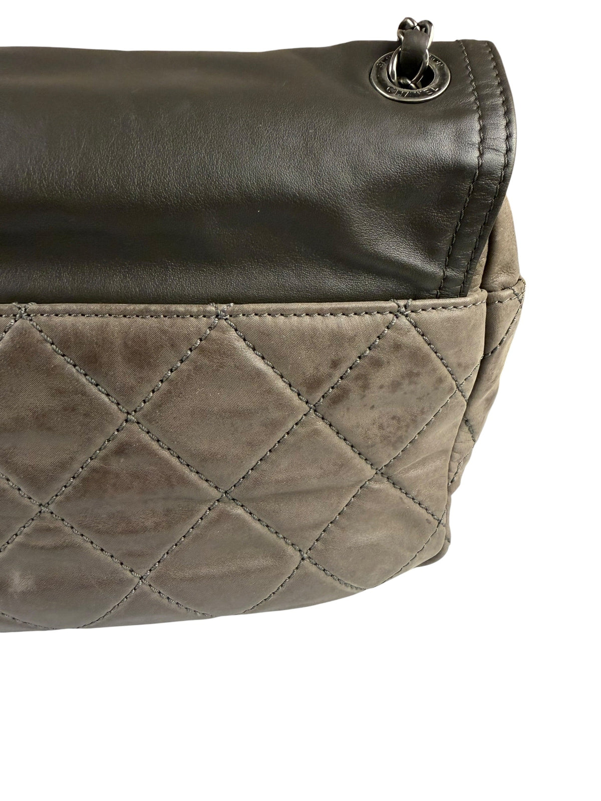Chanel Olive Two Tone Quilted Leather Chain Flap Bag 2011