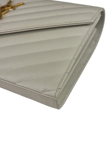 YSL Cream Pebbled Leather Cassandre Envelope Small Wallet On Chain