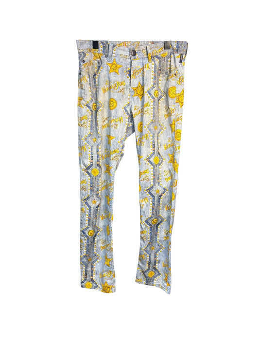 Versace Blue Logo Print Denim Jeans