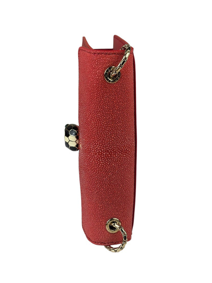 Bvlgari Red Calfskin Serpenti Forever Galuchat Crossbody Bag