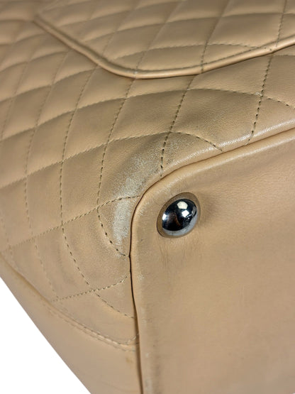 Chanel Beige Quilted Lambskin Linge Cambon Tote2005