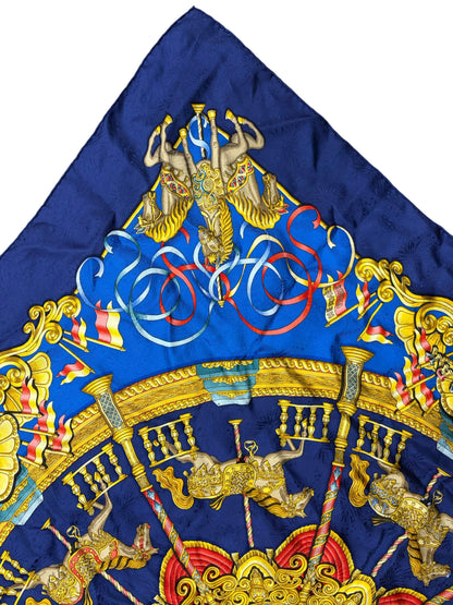 Hermes Navy Luna Park Silk Scarf