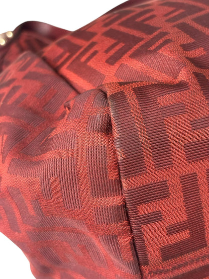 Fendi Red Leather Trim Zucca Chef Tote