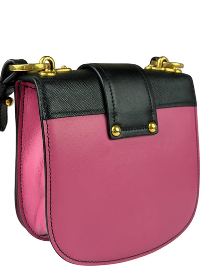 Prada Pink/Black Saffiano Leather Trim Small Cahier Crossbody Bag