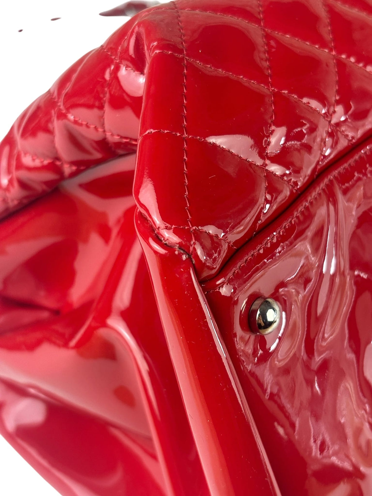 Chanel Red Patent Quilted Leather Large Just Mademoiselle Bowling Bag