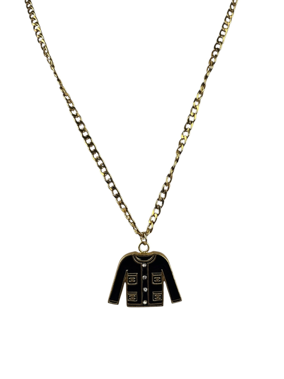Chanel Black/Gold Jacket Pendant CC Logos Necklace